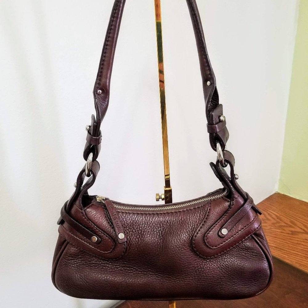 Brown pebbled leather David & Scotti baguette style shoulder bag